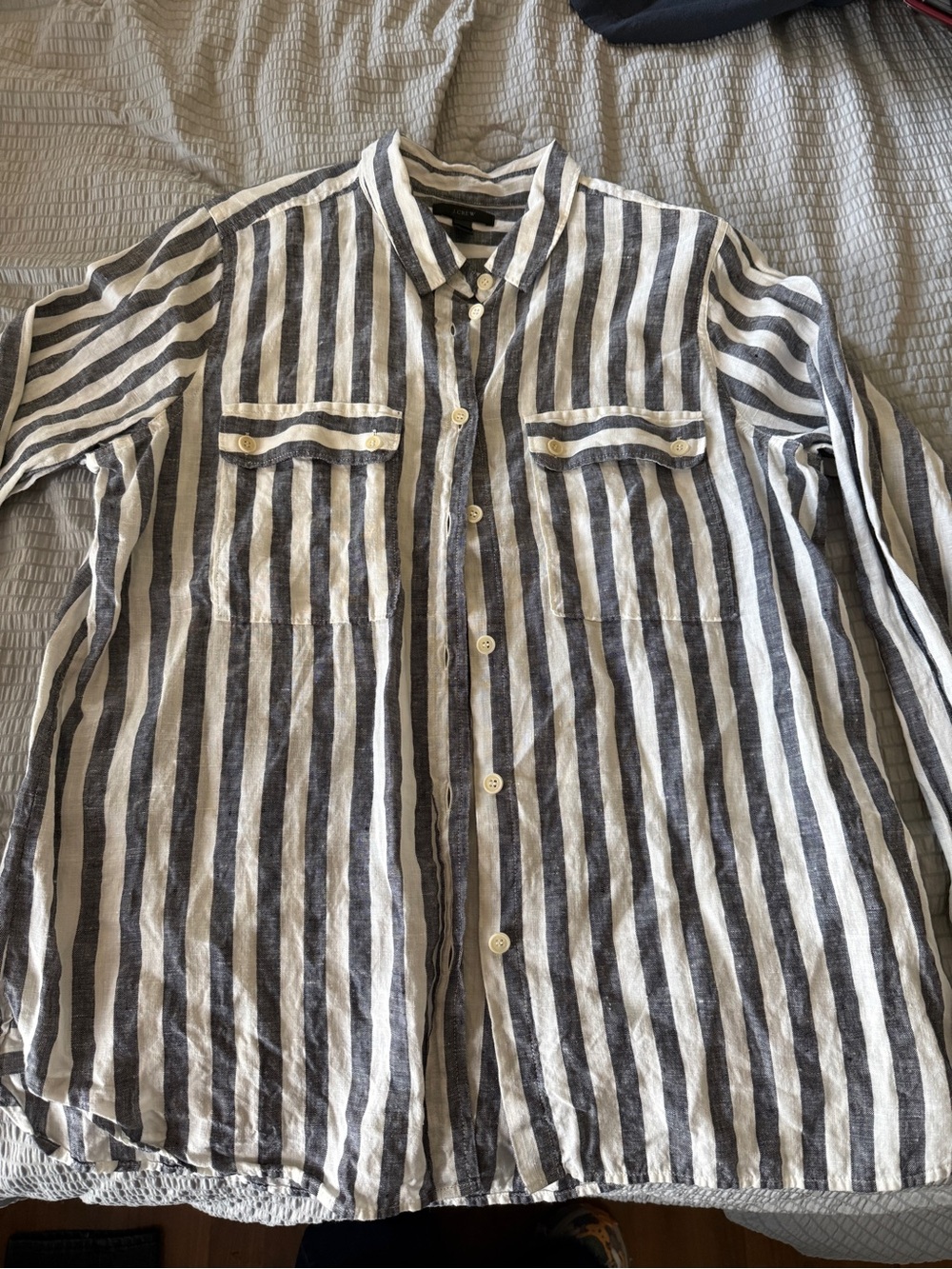 J. Crew Striped Navy and White Button-Down Shirt